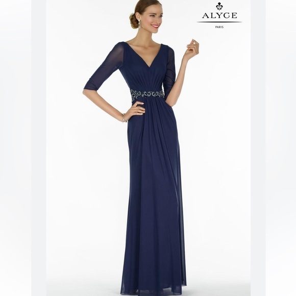Alyce Paris Dresses & Skirts - Alyce Paris ELEGANT FORMAL Chiffon Beaded Belt Pleated Mother Of the Bride